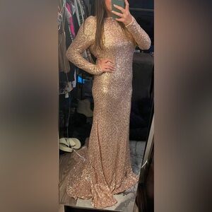 Champagne Boat Neck Sequin Formal Dress